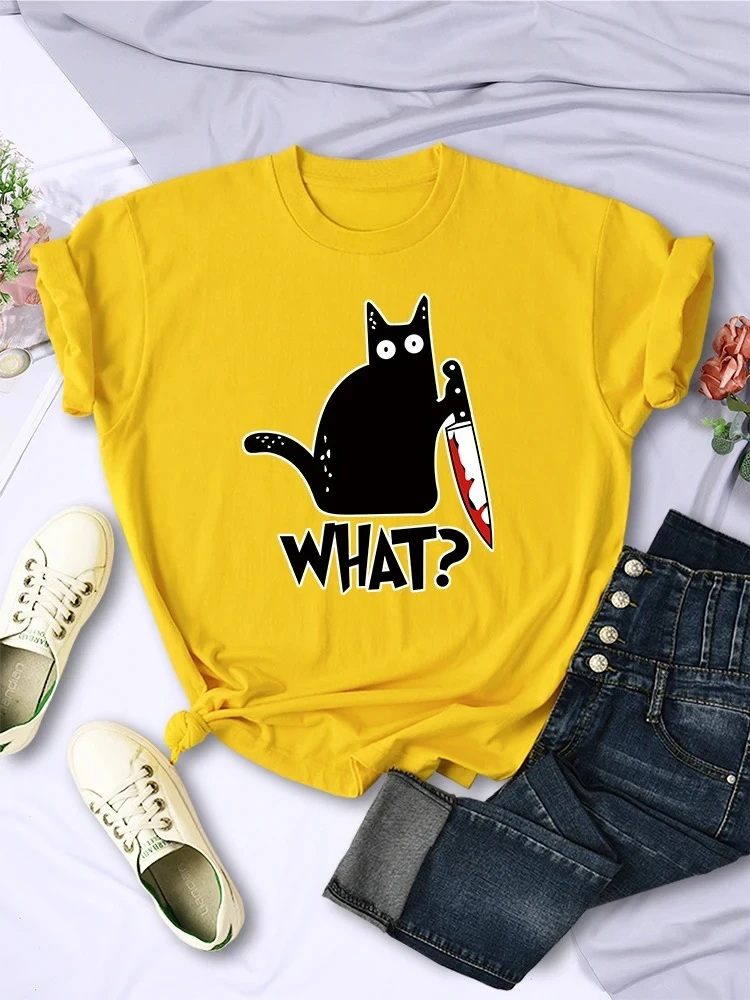 Black cat kitchen knife cartoon women's printed short sleeved round neck T-shirt casual and fashionable summer women's T-shirt
Black cat kitchen knife cartoon women's printed short sleeved round neck T-shirt casual and fashionable summer women's T-shirt