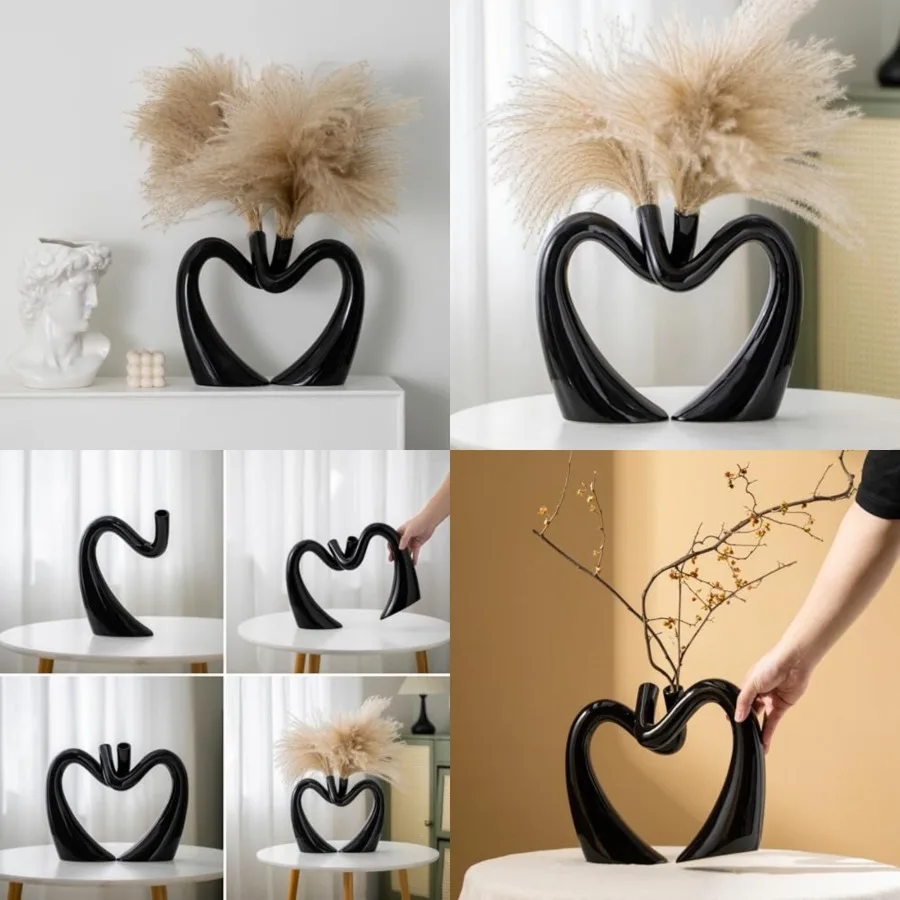 Black Hollow Ceramic Vases for Home Decor, Love Heart Snuggle Vase Set of 2, Modern Nordic Aesthetic Decorative Vase for Table
Black Hollow Ceramic Vases for Home Decor, Love Heart Snuggle Vase Set of 2, Modern Nordic Aesthetic Decorative Vase for Table
