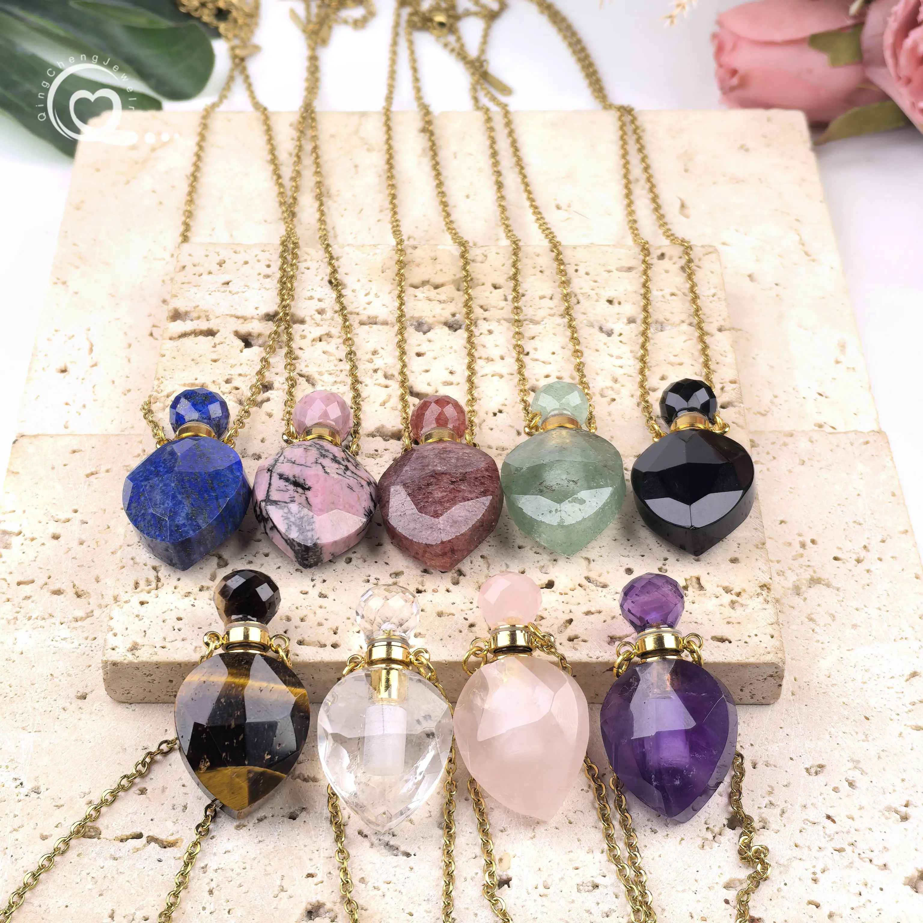 Faceted Rhodonite Perfume Bottle Charms Necklace Healing Crystal Lapis Essential Oil Diffuser Vial Pendant Chains Jewelry QC1176
Faceted Rhodonite Perfume Bottle Charms Necklace Healing Crystal Lapis Essential Oil Diffuser Vial Pendant Chains Jewelry QC1176