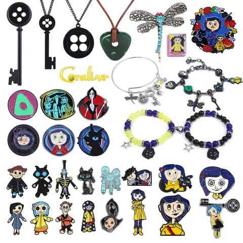 Horror Fantasy Animation Keychain Coraline Enamel Brooch Cosplay Props For Women Men Backpack Accessories Jewelry Gifts