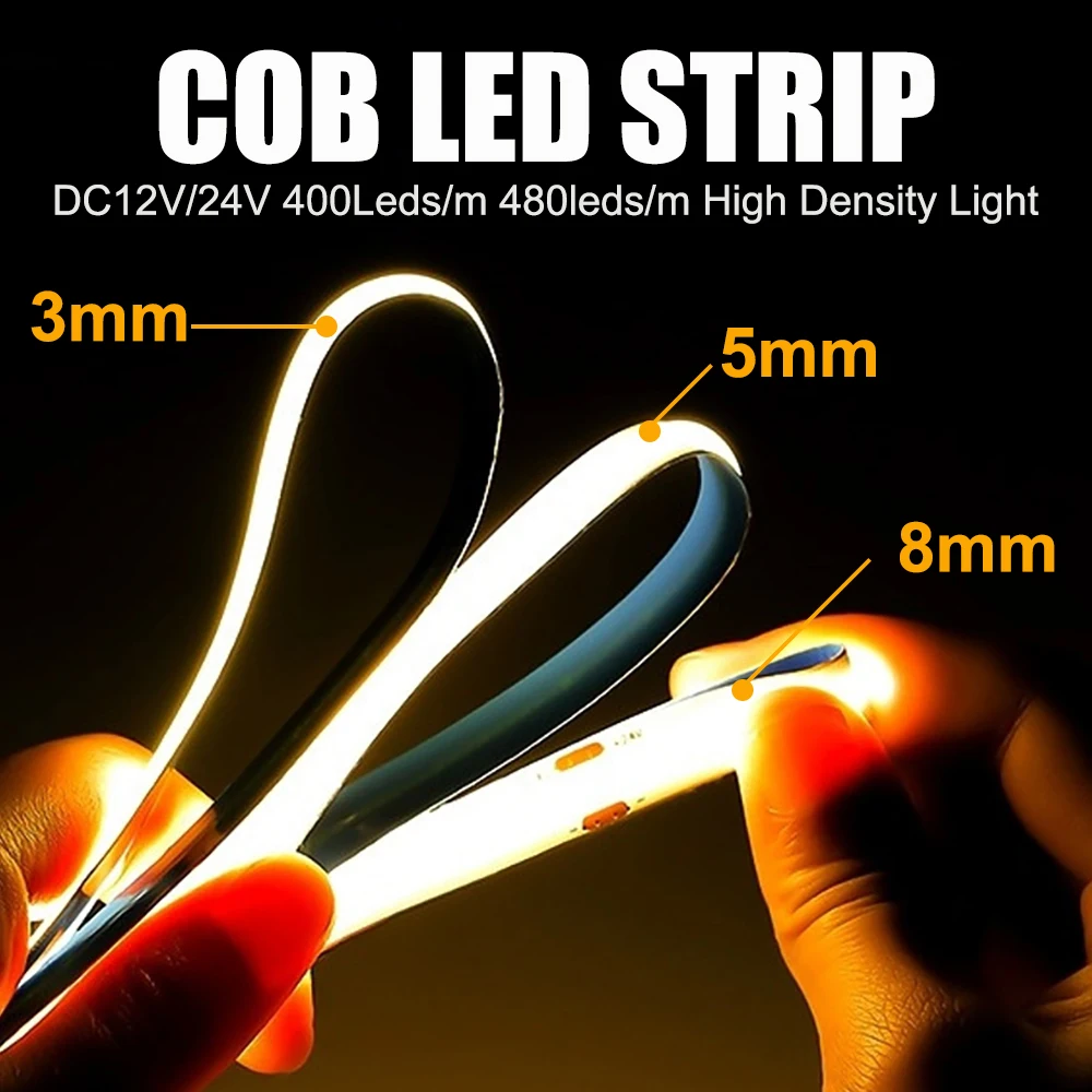 Ultra Thin 3mm 5mm 8mm LED COB Strip High Density Super Slim FOB Flexible Light Linear Lighting for Home Room Decor DC12V 24V
Ultra Thin 3mm 5mm 8mm LED COB Strip High Density Super Slim FOB Flexible Light Linear Lighting for Home Room Decor DC12V 24V