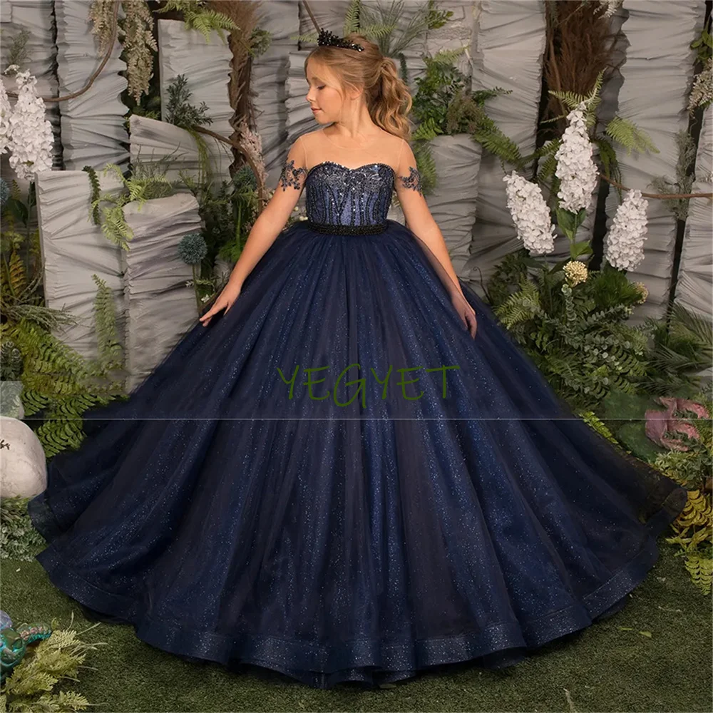 Navy Blue Shiny Lace Tulle Short Sleeves Flower Girl Dress 2023 Princess Ball Gown For Special Occasion Bridesmaid Wedding Party
Navy Blue Shiny Lace Tulle Short Sleeves Flower Girl Dress 2023 Princess Ball Gown For Special Occasion Bridesmaid Wedding Party