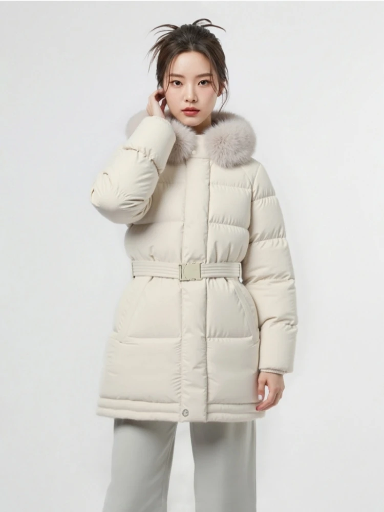 Winter New Women's Hooded Fur Waist-Cinching down Jaet Mid-Length Cover Butt Warm 90 White Du down Korean Sle Coat
Winter New Women's Hooded Fur Waist-Cinching down Jaet Mid-Length Cover Butt Warm 90 White Du down Korean Sle Coat