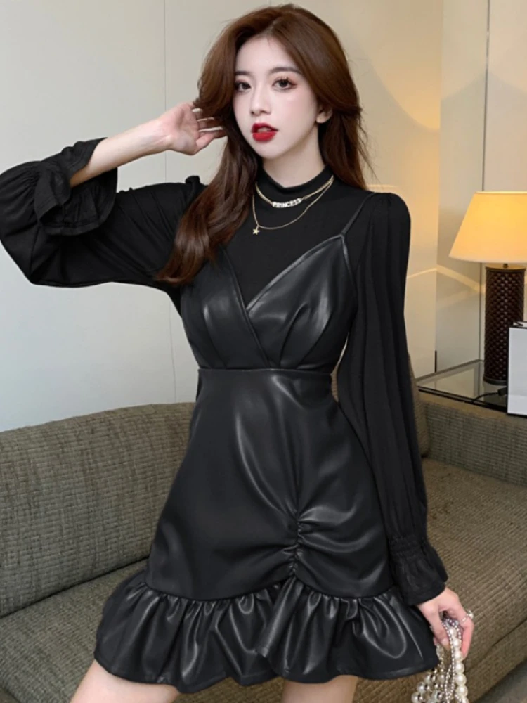 Urban Ladies Dress Set Women Fashion Pu Leather Ruffled Hem Mini Skirt Solid Color Long Sleeve Pullover Shirt Tops 2pcs Sets
Urban Ladies Dress Set Women Fashion Pu Leather Ruffled Hem Mini Skirt Solid Color Long Sleeve Pullover Shirt Tops 2pcs Sets