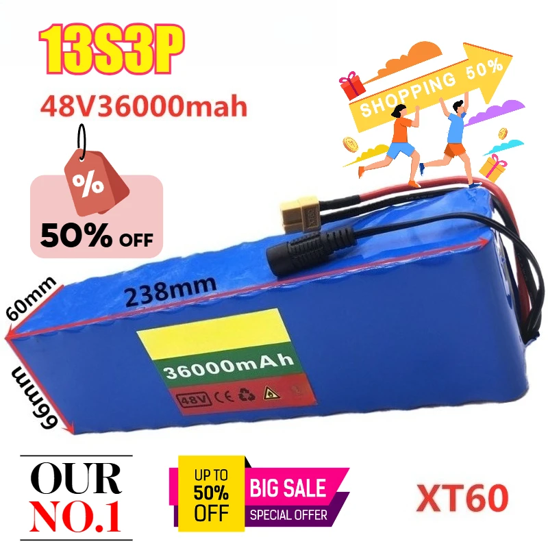 48V 36Ah 18650 Electric Bicycle Battery Lithium-ion Battery Pack 13S3P Rechargeable Batteries
48V 36Ah 18650 Electric Bicycle Battery Lithium-ion Battery Pack 13S3P Rechargeable Batteries