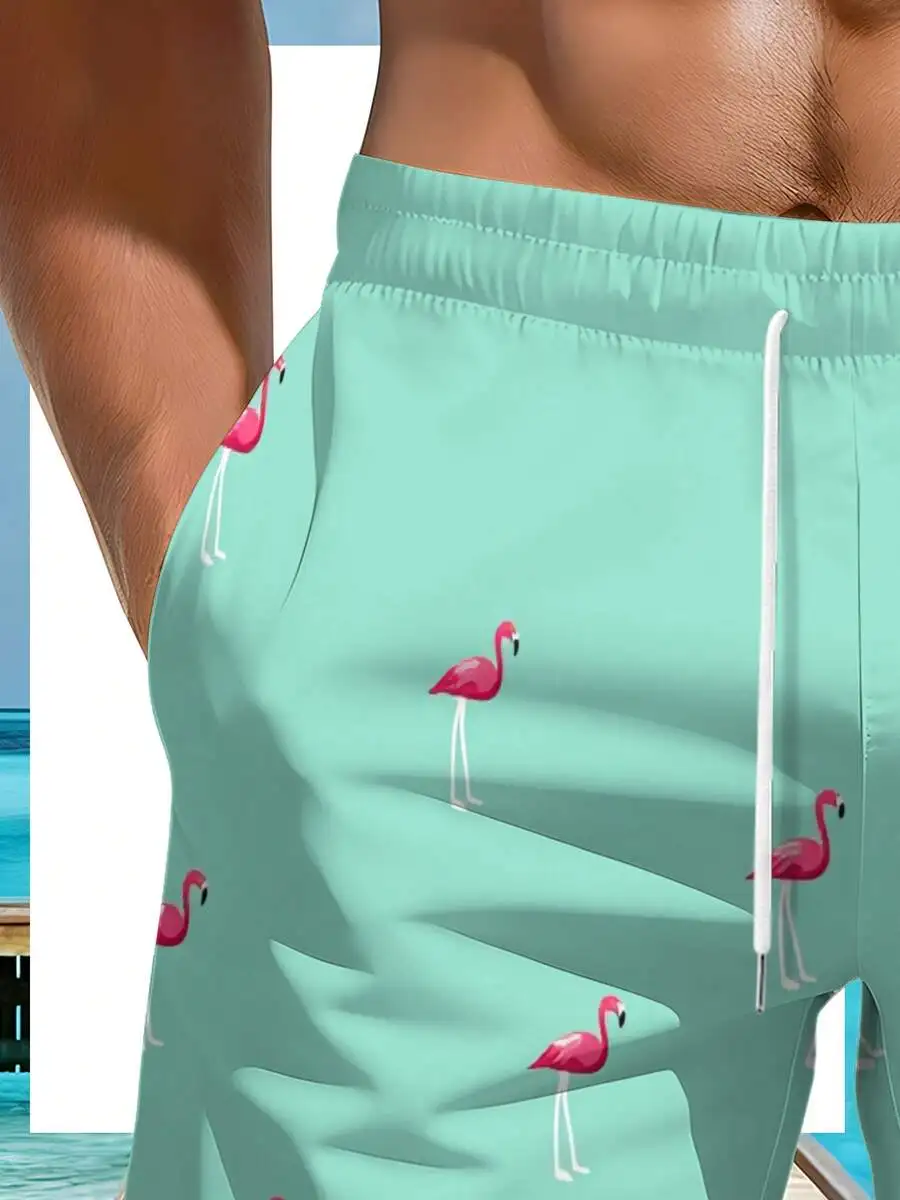 Mens Tropical Flamingo Print Beach Shorts Quick Dry Mint Green Swim Trunks
Mens Tropical Flamingo Print Beach Shorts Quick Dry Mint Green Swim Trunks