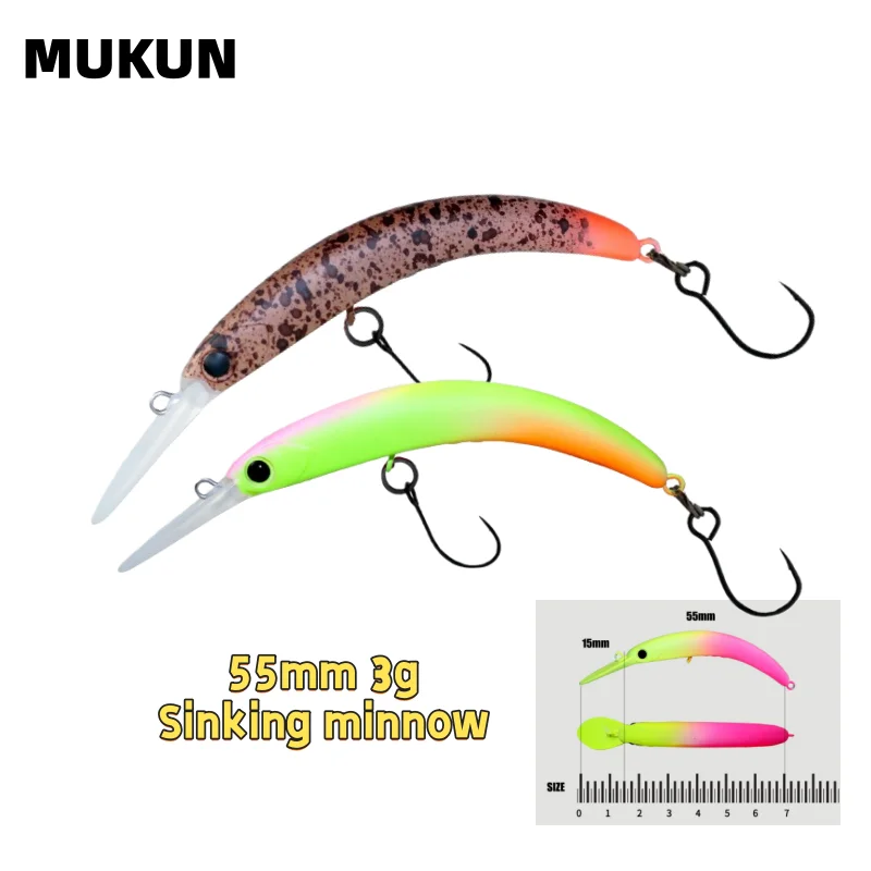 MUKUN Minnow Hard Fishing Bait Sinking 55mm/3g Fishing bait for Bass Crank Artificial Hard Bait Tackle
MUKUN Minnow Hard Fishing Bait Sinking 55mm/3g Fishing bait for Bass Crank Artificial Hard Bait Tackle