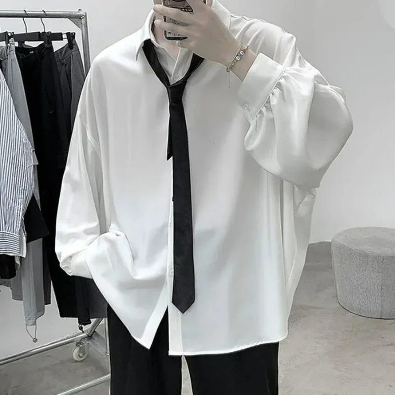 Men's Korean Style Long Sleeve Shirts Black Tie Cozy Casual Solid Oversize Blouses Breathable Loose Shirt Harajuku Male Clothes
Men's Korean Style Long Sleeve Shirts Black Tie Cozy Casual Solid Oversize Blouses Breathable Loose Shirt Harajuku Male Clothes