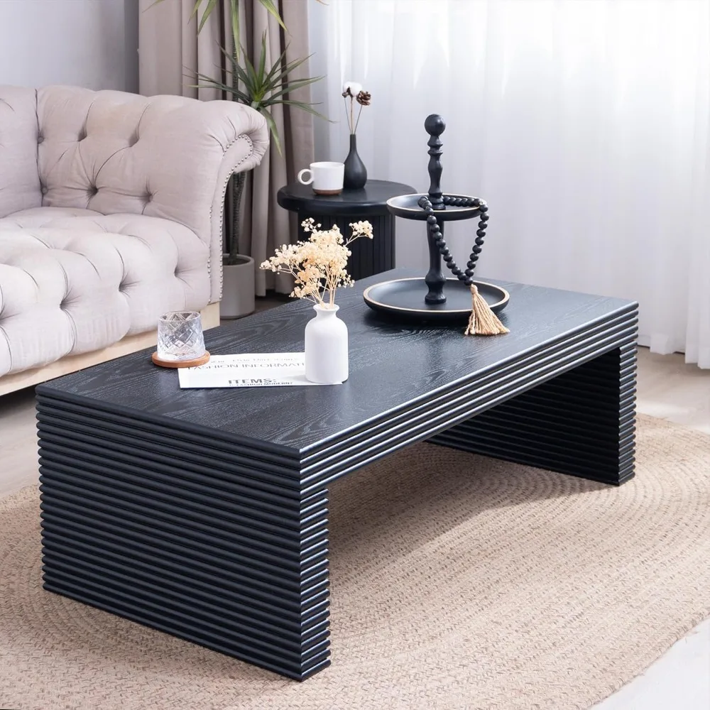 Wooden Coffee Table with Ribbed Design, 47.6" Rectangle Mid Century Modern Low Profile Wood Center Table, Farmhouse Solid Firwoo
Wooden Coffee Table with Ribbed Design, 47.6" Rectangle Mid Century Modern Low Profile Wood Center Table, Farmhouse Solid Firwoo