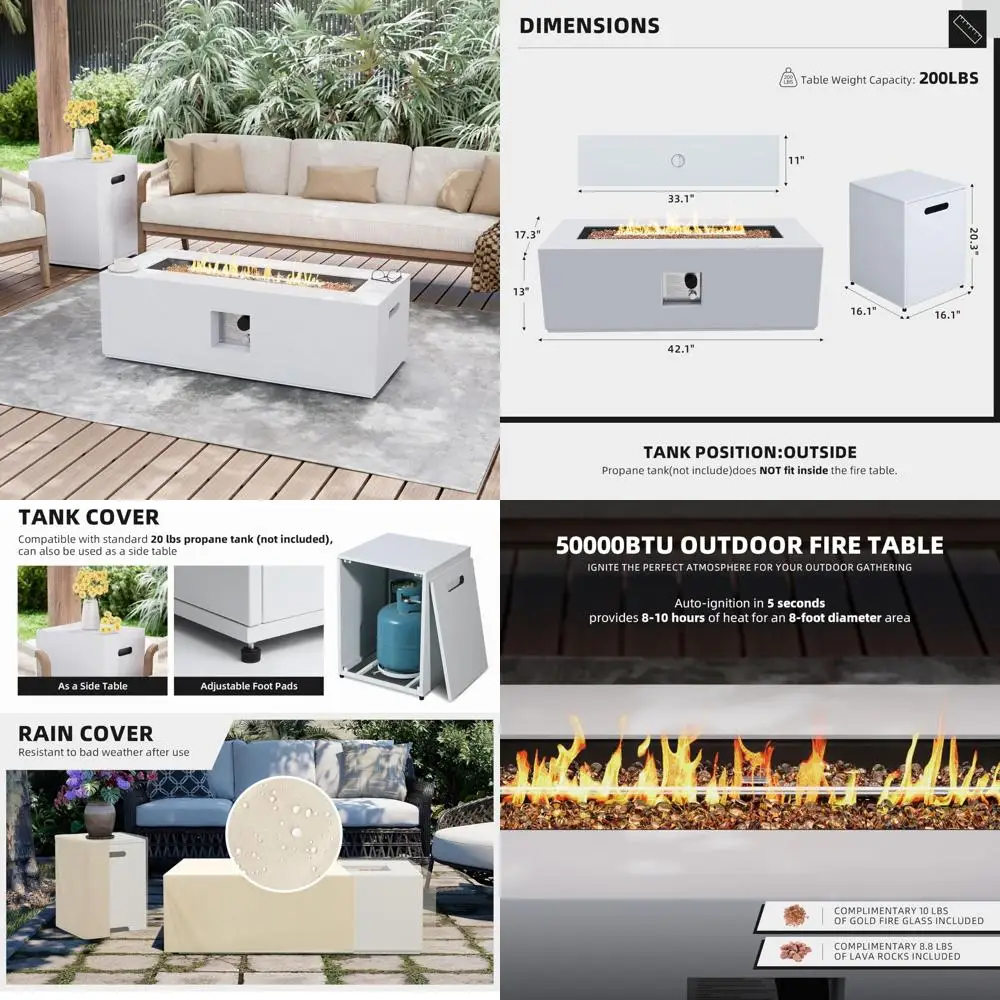 Rectangular Outdoor Gas Fire Pit Table with 50,000 BTU Propane, Hidden Tank, and Removable Top for Patio Use
Rectangular Outdoor Gas Fire Pit Table with 50,000 BTU Propane, Hidden Tank, and Removable Top for Patio Use