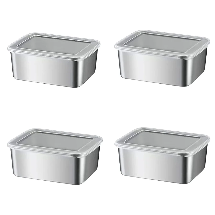 Контейнеры для пищевых продуктов из нержавеющей стали, прямоугольный ящик для хранения продуктов, набор из 4 герметичных прозрачных пластиковых крышек, герметичный контейнер для хранения мяса 
Контейнеры для пищевых продуктов из нержавеющей стали, прямоугольный ящик для хранения продуктов, набор из 4 герметичных прозрачных пластиковых крышек, герметичный контейнер для хранения мяса