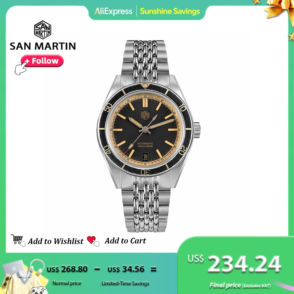 San Martin 39.5mm Diving Watch Vintage Distressed Effect NH35 Men Automatic Mechanical Watches Waterproof 200m Lume SN0116 Reloj
San Martin 39.5mm Diving Watch Vintage Distressed Effect NH35 Men Automatic Mechanical Watches Waterproof 200m Lume SN0116 Reloj