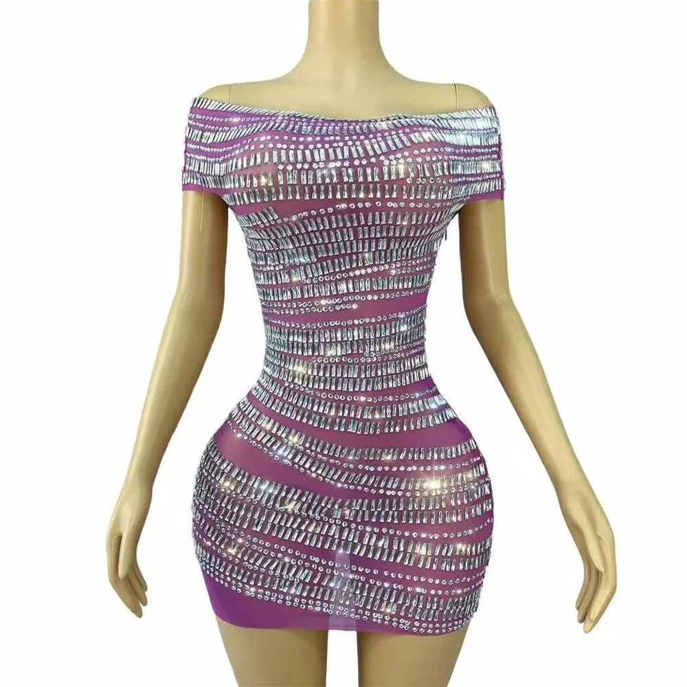 Sexy Sparkly Diamond Off-shoulder Short Dress Women Sexy Mesh See Through Party Celebrate Birthday Wedding Photoshoot Dress
Sexy Sparkly Diamond Off-shoulder Short Dress Women Sexy Mesh See Through Party Celebrate Birthday Wedding Photoshoot Dress