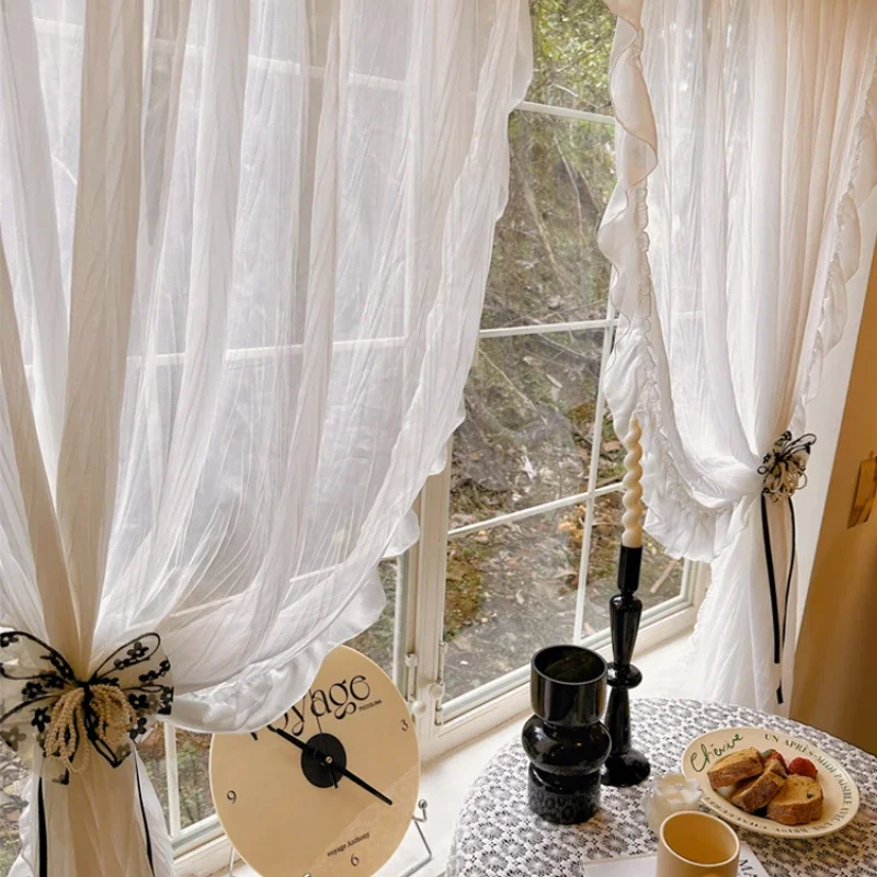 French Cream Style Ruffle Curtains for Living Room Bedroom Bay Window White Tulle Princess Style Pleated White Yarn Customized
French Cream Style Ruffle Curtains for Living Room Bedroom Bay Window White Tulle Princess Style Pleated White Yarn Customized