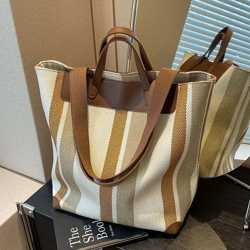 Striped Canvas Tote Bags with Zipper Womens Fabric Crossbody Bag Large Capacity Handbag Purse
Striped Canvas Tote Bags with Zipper Womens Fabric Crossbody Bag Large Capacity Handbag Purse