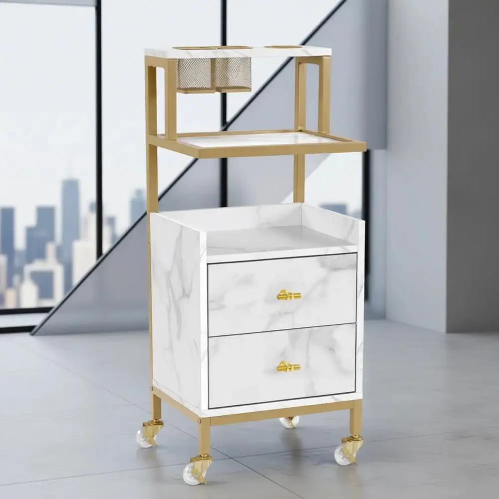 Stylish Rolling Cart with Storage Drawers, Metal Tool Holder & Basket for Barbers and Beauty Professionals (White)
Stylish Rolling Cart with Storage Drawers, Metal Tool Holder & Basket for Barbers and Beauty Professionals (White)