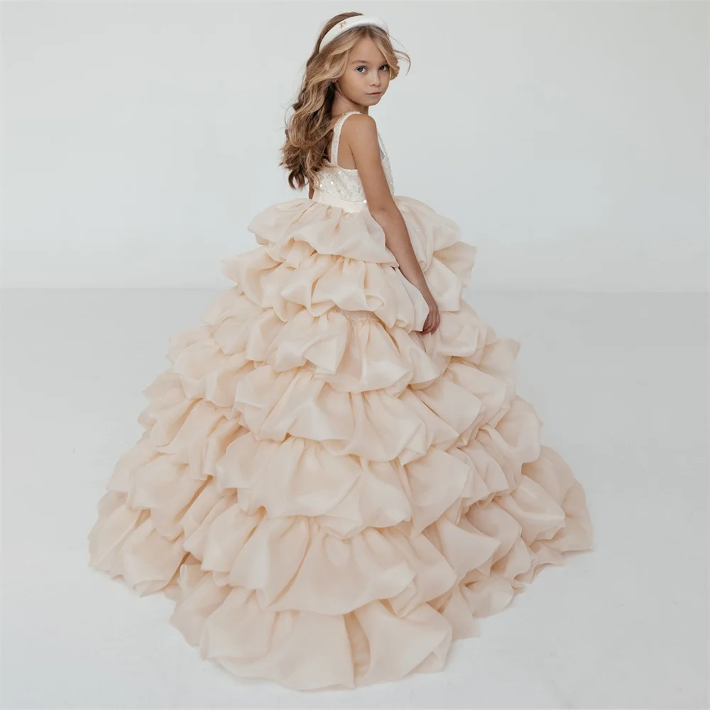 Luxury Shiny Sequined Flower Girl Dress Sleeveless Pleat A Line Tulle Fluffy Classic Formal Long Ball First Communion Gowns
Luxury Shiny Sequined Flower Girl Dress Sleeveless Pleat A Line Tulle Fluffy Classic Formal Long Ball First Communion Gowns