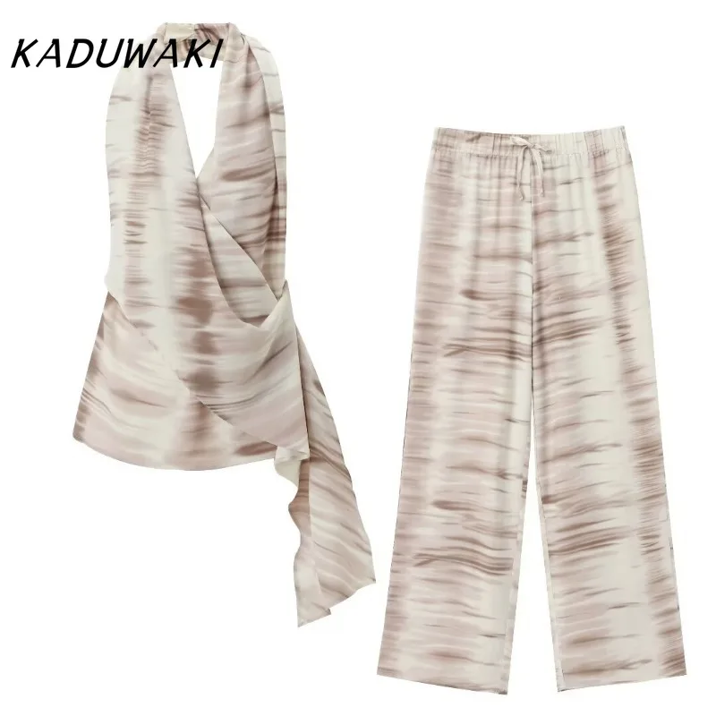 KADUWAKI Print Women Summer Fashion Casual Backless Tie-dye Tops 2 Piece Set Vintage Lace Up Elastic Waist Wide Leg Pants Suits
KADUWAKI Print Women Summer Fashion Casual Backless Tie-dye Tops 2 Piece Set Vintage Lace Up Elastic Waist Wide Leg Pants Suits