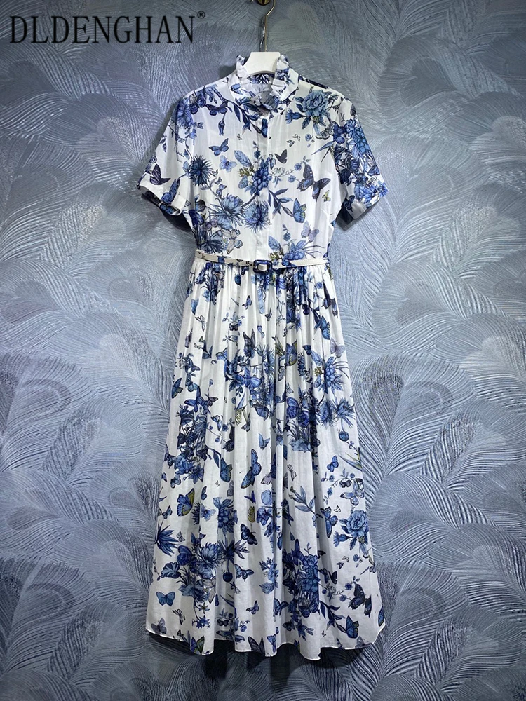 DLDENGHAN Fashion Spring Summer 100% Cotton Dress Women Ruffle Collar Short Sleeve Belt Floral Print Elegant Party Long Dress
DLDENGHAN Fashion Spring Summer 100% Cotton Dress Women Ruffle Collar Short Sleeve Belt Floral Print Elegant Party Long Dress