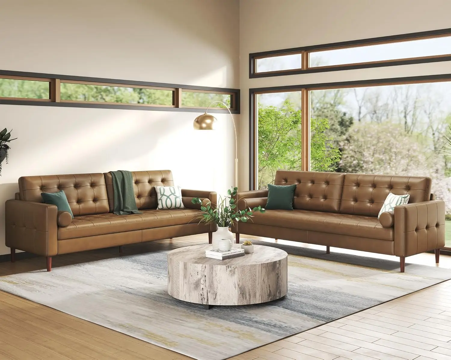 Mid-Century Genuine Leather Couch - 2 Piece 3 Seater Modern Sofa, Comfy Couch for Living Room & Home Office - Brown Leather
Mid-Century Genuine Leather Couch - 2 Piece 3 Seater Modern Sofa, Comfy Couch for Living Room & Home Office - Brown Leather
