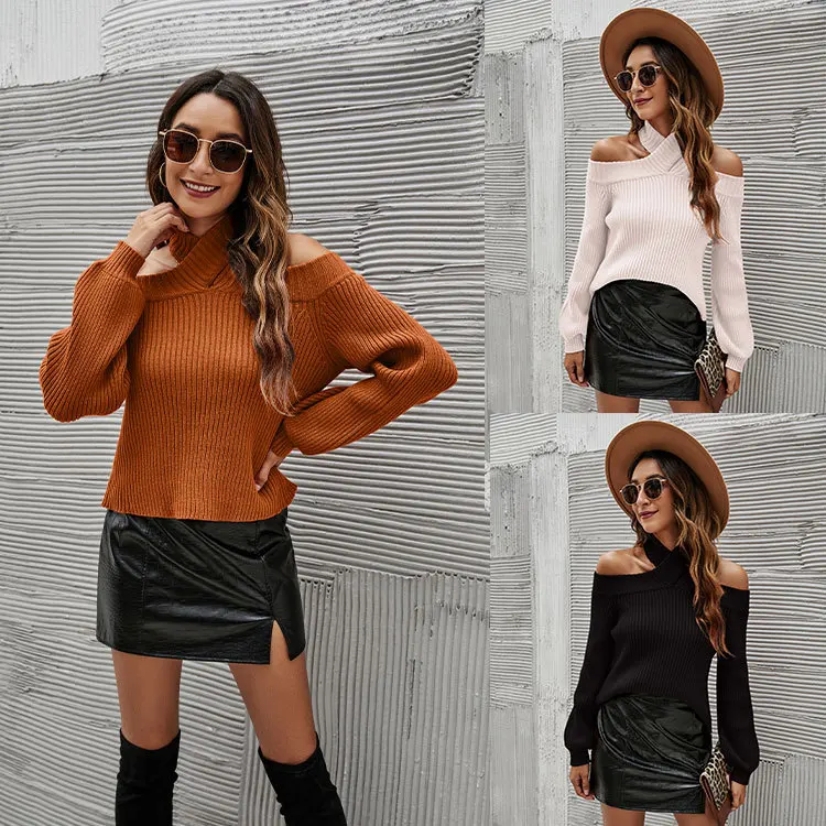 Autumn and winter pullover long-sleeved sweater Europe and the United States sexy strapless solid color Slim knitted sweater
Autumn and winter pullover long-sleeved sweater Europe and the United States sexy strapless solid color Slim knitted sweater