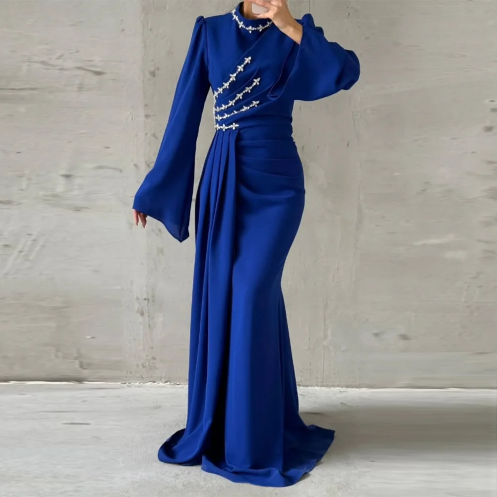 Customized A-Line Prom Dresses Floor-length High-Neck Full Sleeve Evening Gown Simple Fashion Crystal Pleat Draped Party Gown
Customized A-Line Prom Dresses Floor-length High-Neck Full Sleeve Evening Gown Simple Fashion Crystal Pleat Draped Party Gown