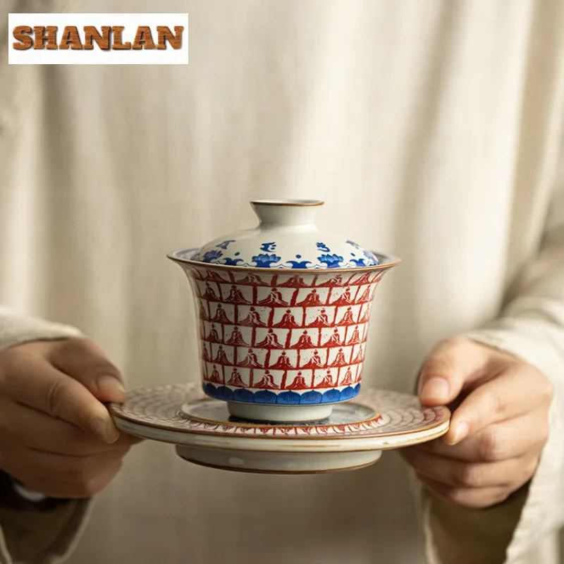 Ru Kiln Ceramic Sancai Gaiwan Zen Thousand Buddha Horseshoe Cover Bowl Vintage Anti-scald Tea Tureen Tea Brewing Chinese Teaware
Ru Kiln Ceramic Sancai Gaiwan Zen Thousand Buddha Horseshoe Cover Bowl Vintage Anti-scald Tea Tureen Tea Brewing Chinese Teaware