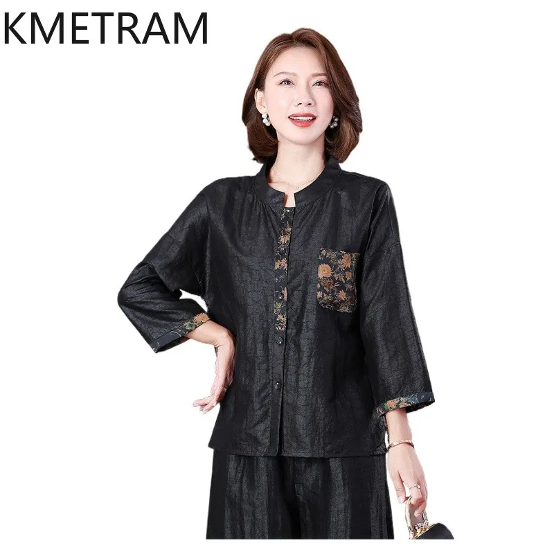 KMETRAM 100% Mulberry Silk Xiangyunsha Blouse Women 2026 Spring Black Crackle Texture Print Nine Quarter Sleeve Shirt Ropa Mujer
KMETRAM 100% Mulberry Silk Xiangyunsha Blouse Women 2026 Spring Black Crackle Texture Print Nine Quarter Sleeve Shirt Ropa Mujer