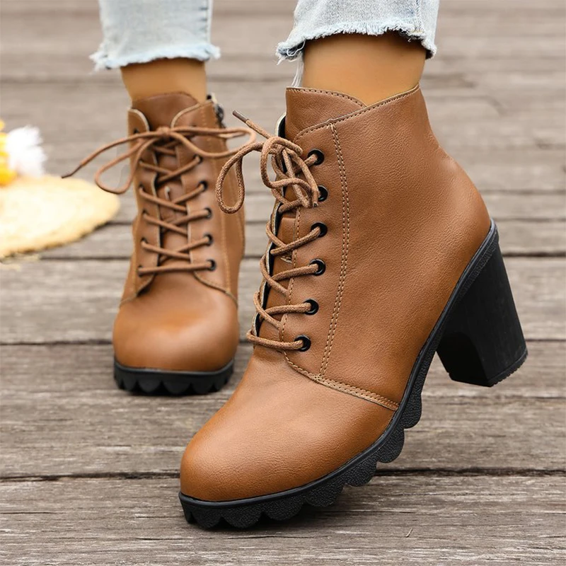 New Brown High Heel Short Boots Women Outdoor Casual Round Toe Thick Heel Ankle Boots Woman Zipper Platform Booties Mujer
New Brown High Heel Short Boots Women Outdoor Casual Round Toe Thick Heel Ankle Boots Woman Zipper Platform Booties Mujer