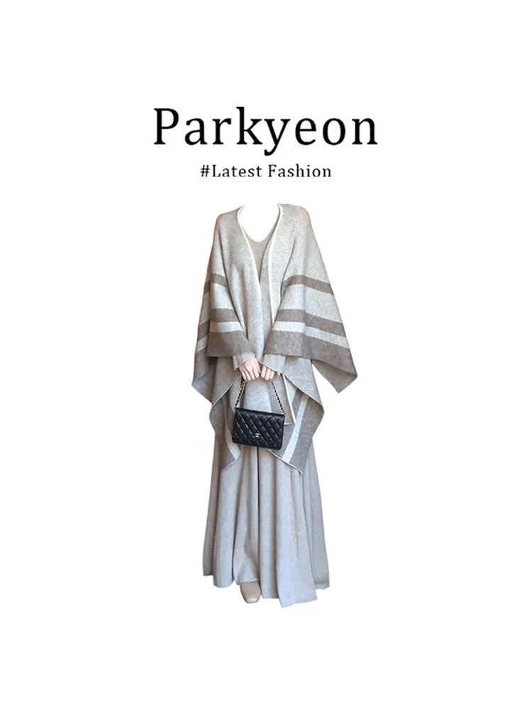 Parkyeon Women's Knitted Shoulder Wrap Long Sleeve Slim Fit Dress Two Piece Set Spring 2026 New Style Color Block Design
Parkyeon Women's Knitted Shoulder Wrap Long Sleeve Slim Fit Dress Two Piece Set Spring 2026 New Style Color Block Design