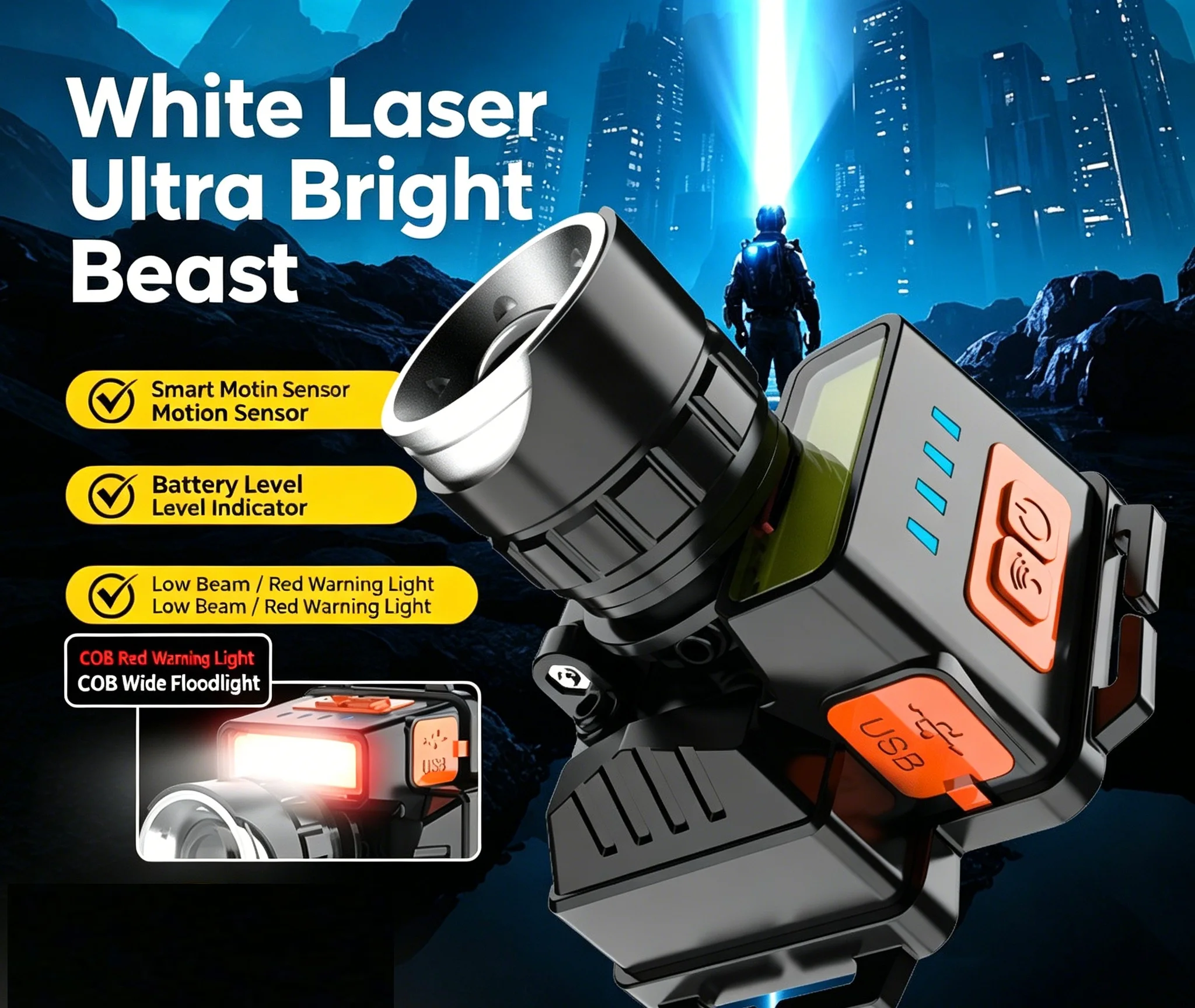 Ultra Bright Rechargeable LED Zoom Headlamp, Motion Sensor Waterproof Headlight for Night Fishing, Camping & Hiking
Ultra Bright Rechargeable LED Zoom Headlamp, Motion Sensor Waterproof Headlight for Night Fishing, Camping & Hiking