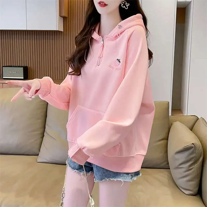Harajuku Strawberry Embroidery Drawstring Hooded Sweatshirt Autumn Winter Women Thicken Kawaii Raglan Sleeves Zip Neck Hoodies
Harajuku Strawberry Embroidery Drawstring Hooded Sweatshirt Autumn Winter Women Thicken Kawaii Raglan Sleeves Zip Neck Hoodies