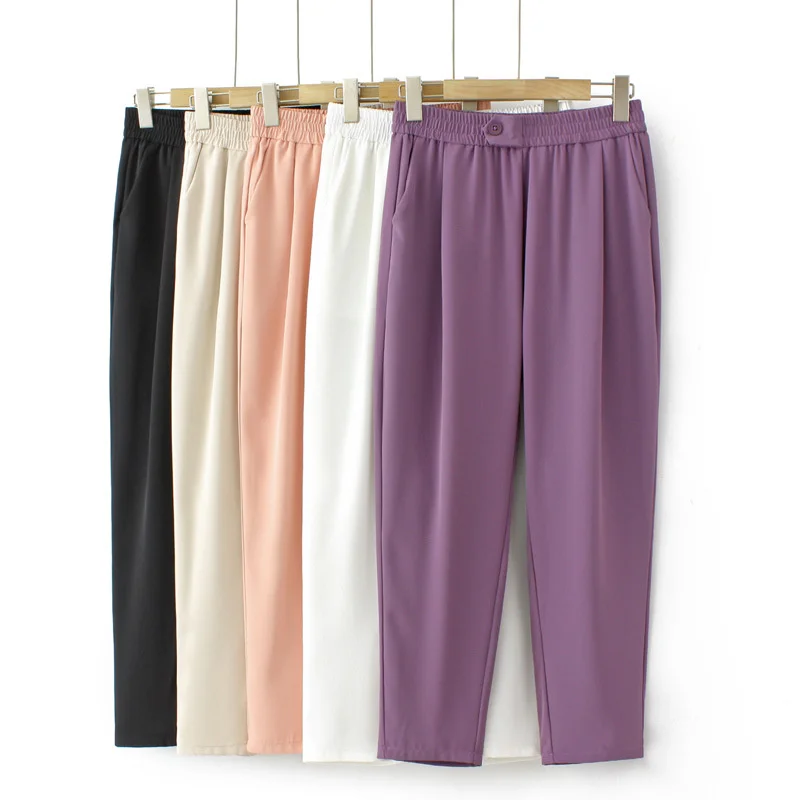 2023 Spring White Casual Suit Pants Women Oversize Loose Ankle-Length Pants Female Summer Solid Cosy Elastic-waist Harem Pants
2023 Spring White Casual Suit Pants Women Oversize Loose Ankle-Length Pants Female Summer Solid Cosy Elastic-waist Harem Pants