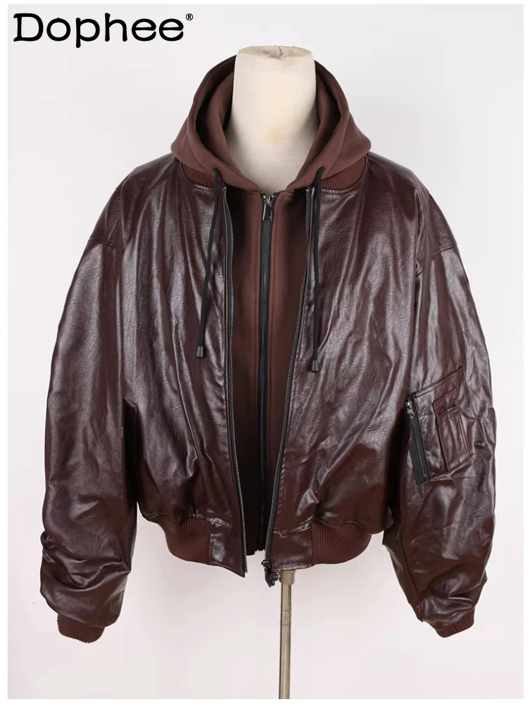 Men's 2026 Spring New Faux Leather Two-Piece Jackets Oversize Loose Fit Men's PU Leather Jackets Male Handsome Long Sleeve Coats
Men's 2026 Spring New Faux Leather Two-Piece Jackets Oversize Loose Fit Men's PU Leather Jackets Male Handsome Long Sleeve Coats