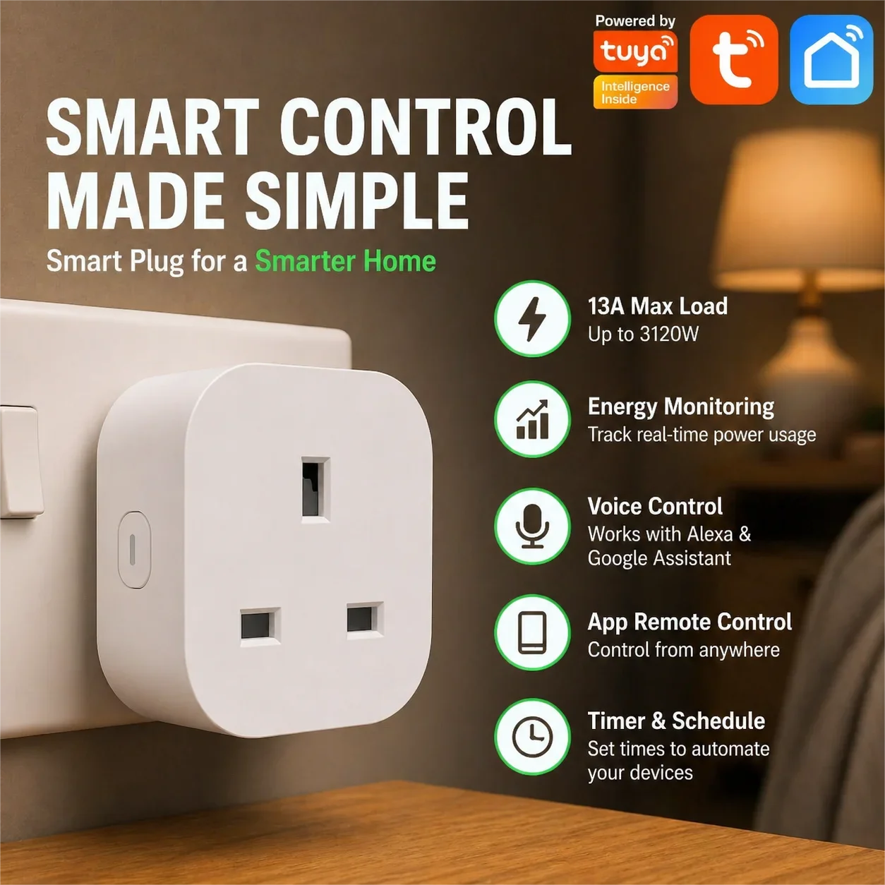 UK Smart Plug Work With Alexa & Google Home, Tuya Smart Plug with Energy Monitoring, Mini Smart Socket UK WiFi Plug
UK Smart Plug Work With Alexa & Google Home, Tuya Smart Plug with Energy Monitoring, Mini Smart Socket UK WiFi Plug