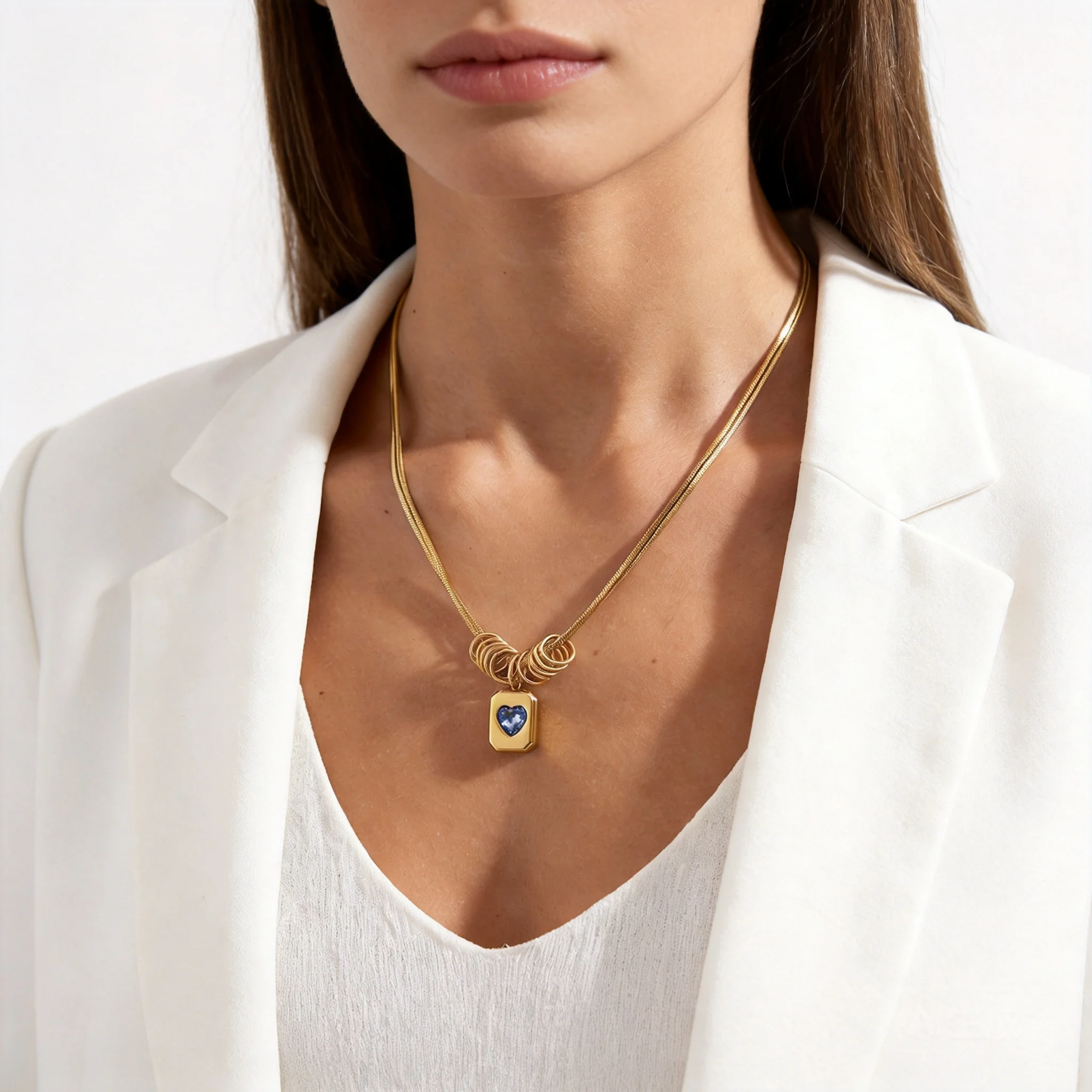 Chinese Style Lucky Blessing Gold Plated Stainless Steel Snake Chain Necklace Multi Ring Rhinestone Heart Pendant Jewelry For
Chinese Style Lucky Blessing Gold Plated Stainless Steel Snake Chain Necklace Multi Ring Rhinestone Heart Pendant Jewelry For