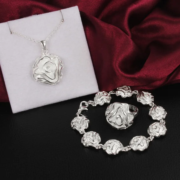 Hot 925 Sterling Silver Jewelry set rings Bracelets necklaces for women fine rose flower fashion Party wedding Christmas gifts
Hot 925 Sterling Silver Jewelry set rings Bracelets necklaces for women fine rose flower fashion Party wedding Christmas gifts