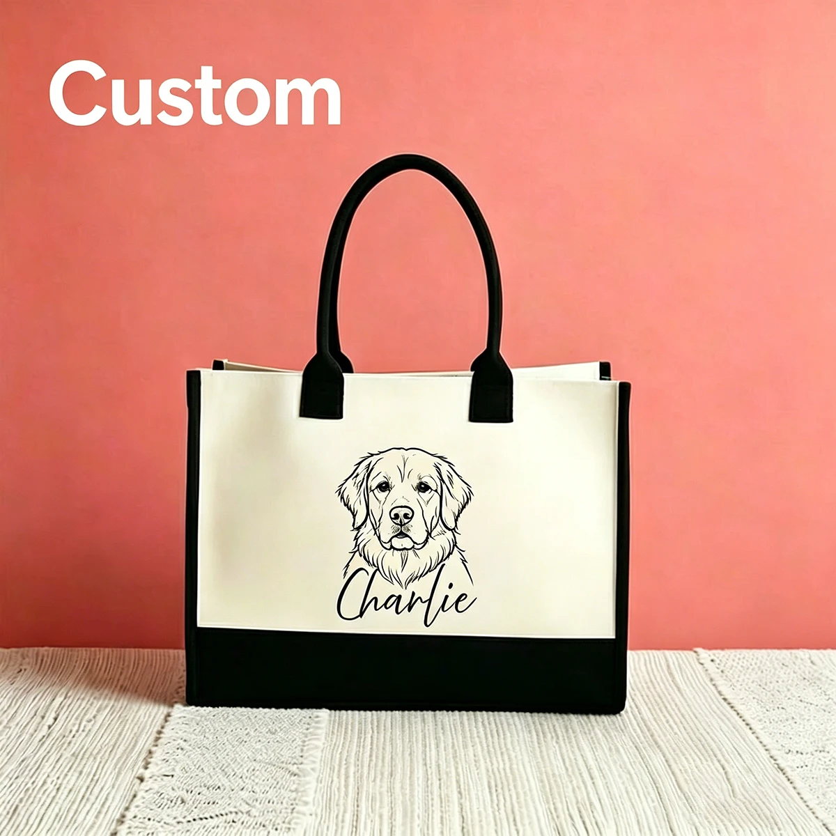 Custom Dog Portrait Canvas Tote Bag Two Tone Black Bottom Personalized Name Reusable Shopping Bag For Pet Lover Large Capacity
Custom Dog Portrait Canvas Tote Bag Two Tone Black Bottom Personalized Name Reusable Shopping Bag For Pet Lover Large Capacity