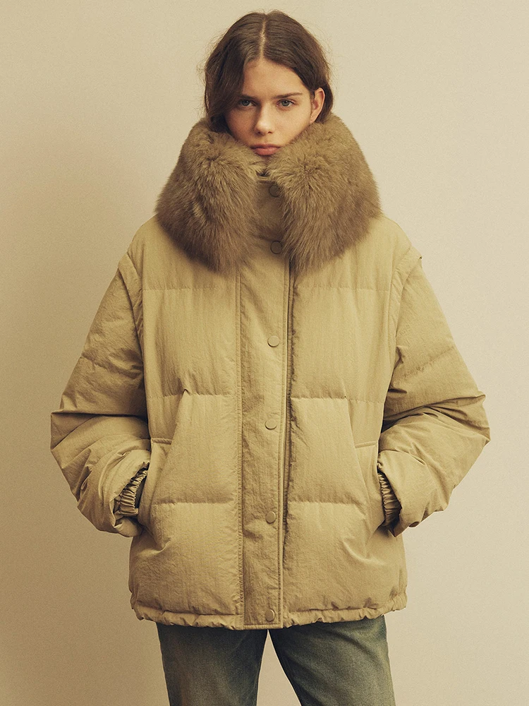 Natural Fox Fur Collar Goose Down Jackets for Women High-end Simple Sleeves Detachable Stand Collar Loose Warm Winter Down Coat
Natural Fox Fur Collar Goose Down Jackets for Women High-end Simple Sleeves Detachable Stand Collar Loose Warm Winter Down Coat