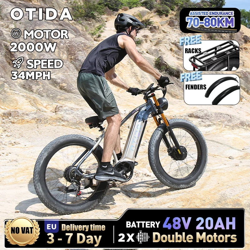 OTIDA NEW RX50 2000W 34MPH Dual Motors Electric Bicycle 48V20AH Lithium Battery 26 Inch 4.0 Fatbike Electric Bike For Adults
OTIDA NEW RX50 2000W 34MPH Dual Motors Electric Bicycle 48V20AH Lithium Battery 26 Inch 4.0 Fatbike Electric Bike For Adults