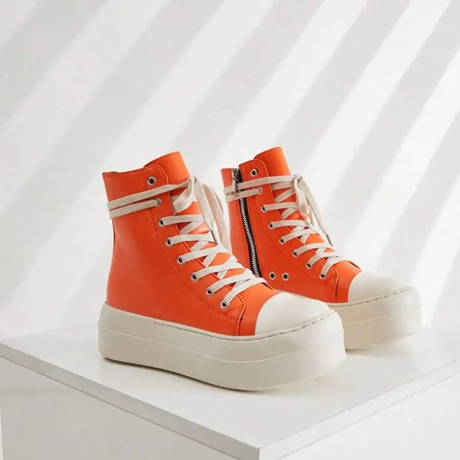 Thick Sole Minimalist High Top Lace Up Zipper Sneakers Orange Women Fashion Platform Shoes
Thick Sole Minimalist High Top Lace Up Zipper Sneakers Orange Women Fashion Platform Shoes