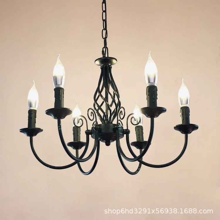 Cross border American chandelier black wrought iron candle bedroom light simple personality retro study light restaurant
Cross border American chandelier black wrought iron candle bedroom light simple personality retro study light restaurant