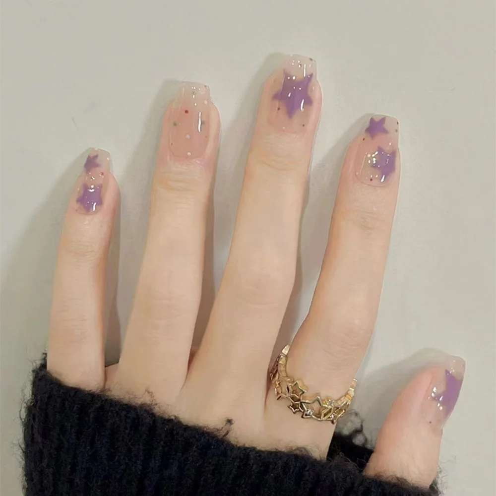 24pcs Purple Short False Nails Tips Square Fake Nail Art Polka Dots Star Design Full Cover Manicure Wearable Press on Nails Sets
24pcs Purple Short False Nails Tips Square Fake Nail Art Polka Dots Star Design Full Cover Manicure Wearable Press on Nails Sets