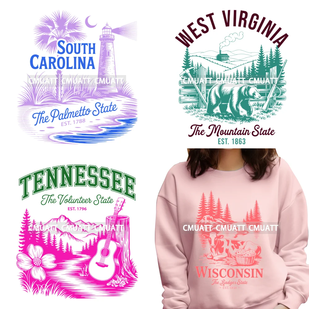 American States Vintage Map Vacation Landmark Animal Icons Logo Iron on DTF Washable Transfer Sticker Ready to Press for Hoodies
American States Vintage Map Vacation Landmark Animal Icons Logo Iron on DTF Washable Transfer Sticker Ready to Press for Hoodies