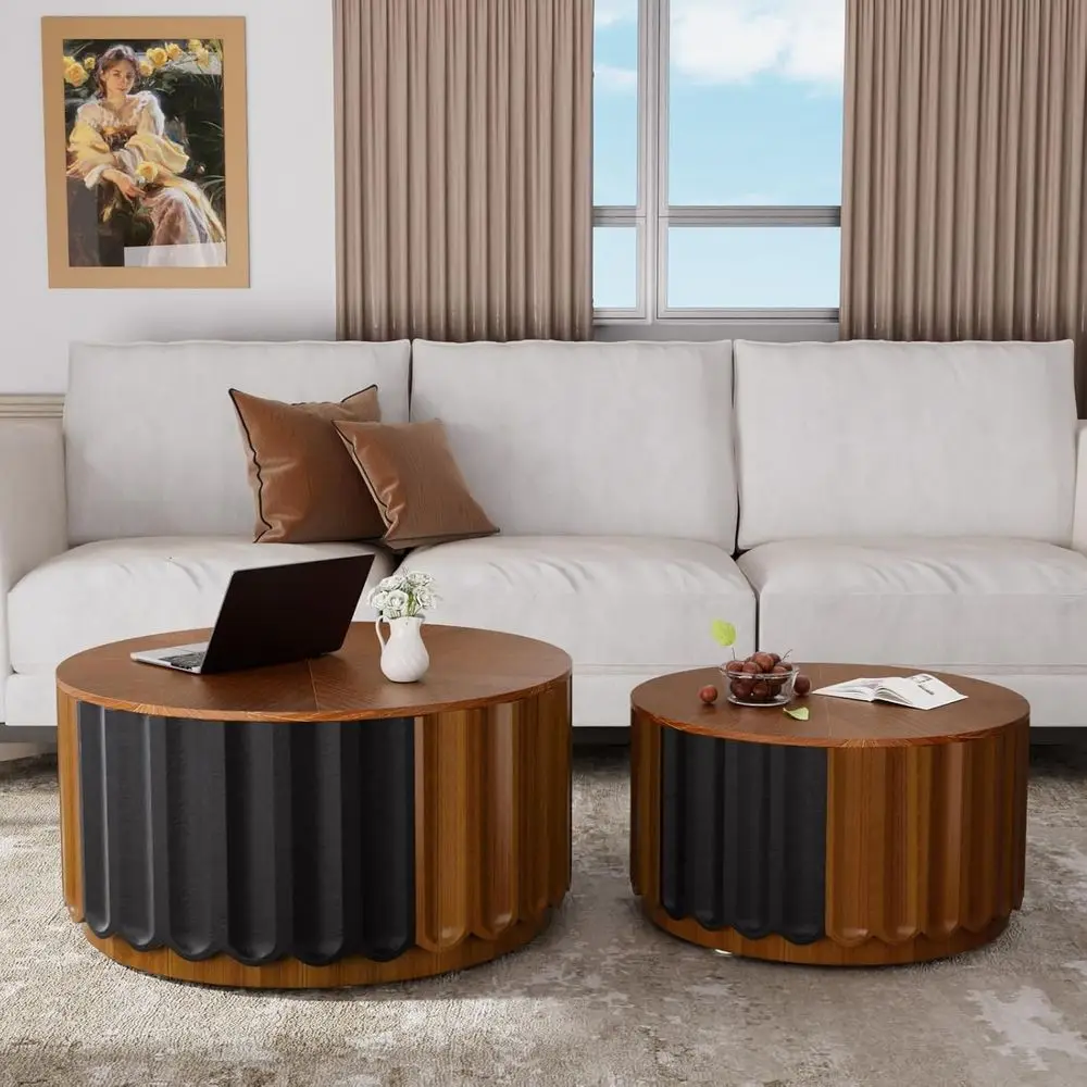 Round Wooden Nesting Tables Set for Living Room, 2-Piece Circle Coffee Table with End Side Tables in Brown Finish
Round Wooden Nesting Tables Set for Living Room, 2-Piece Circle Coffee Table with End Side Tables in Brown Finish