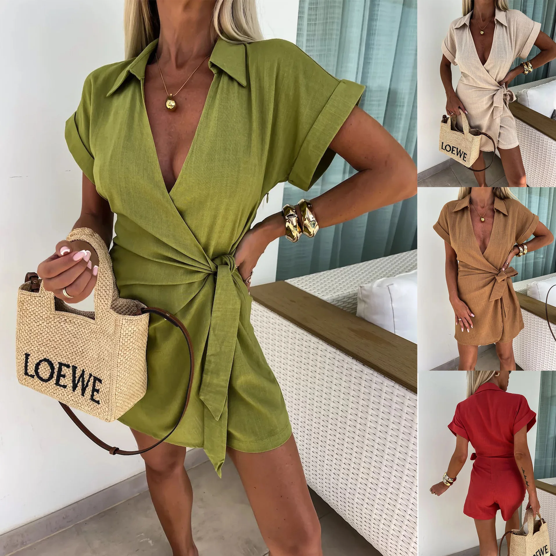Summer 2025 Women's Short Sleeve Jumpsuit Lapel Solid Color Fashion Wrinkled Lace High Street High Waist Slim Shorts Set
Summer 2025 Women's Short Sleeve Jumpsuit Lapel Solid Color Fashion Wrinkled Lace High Street High Waist Slim Shorts Set