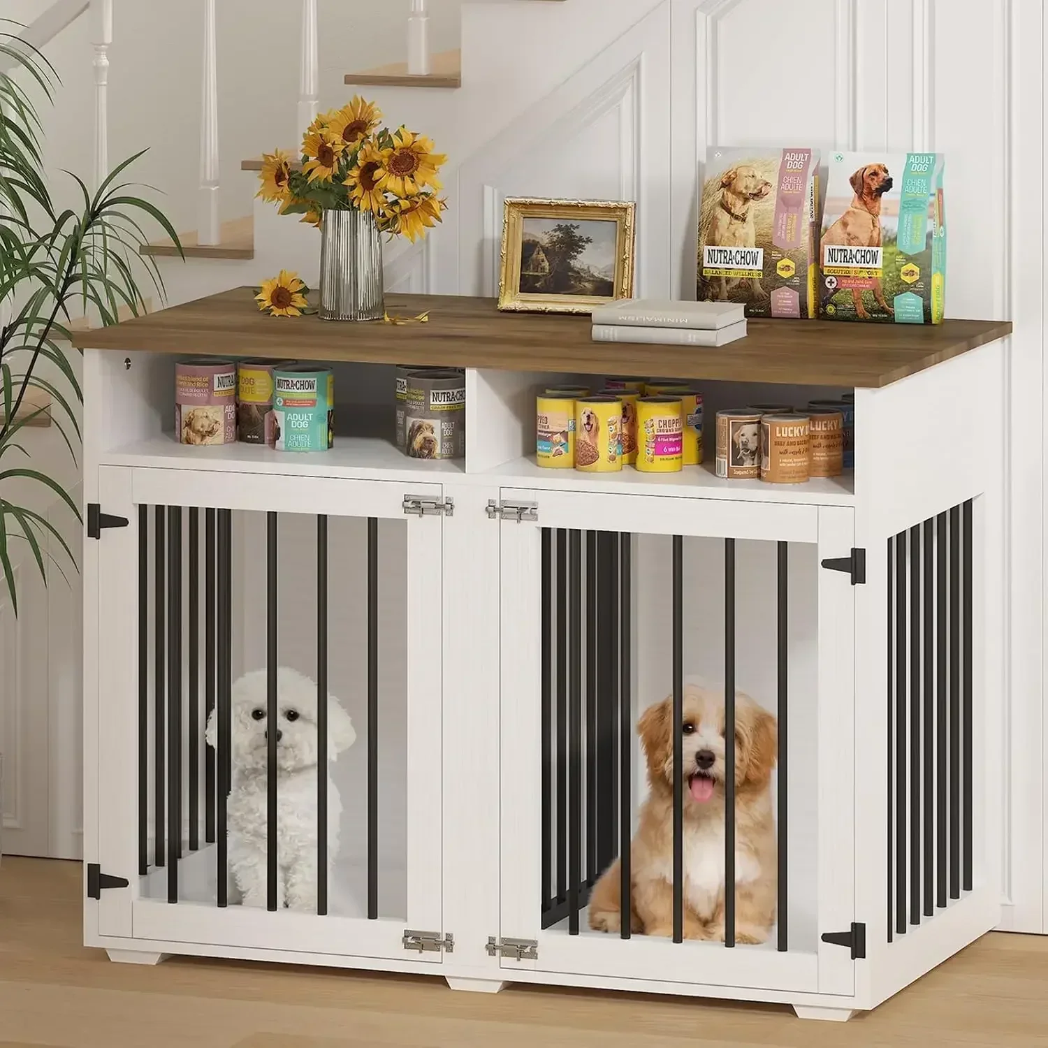 41 inch Dog Crate Furniture for 2 Dogs, Wooden Dog Cage with Storage Compartment, Indoor Dog Kennel with 2 Doors for Medium
41 inch Dog Crate Furniture for 2 Dogs, Wooden Dog Cage with Storage Compartment, Indoor Dog Kennel with 2 Doors for Medium