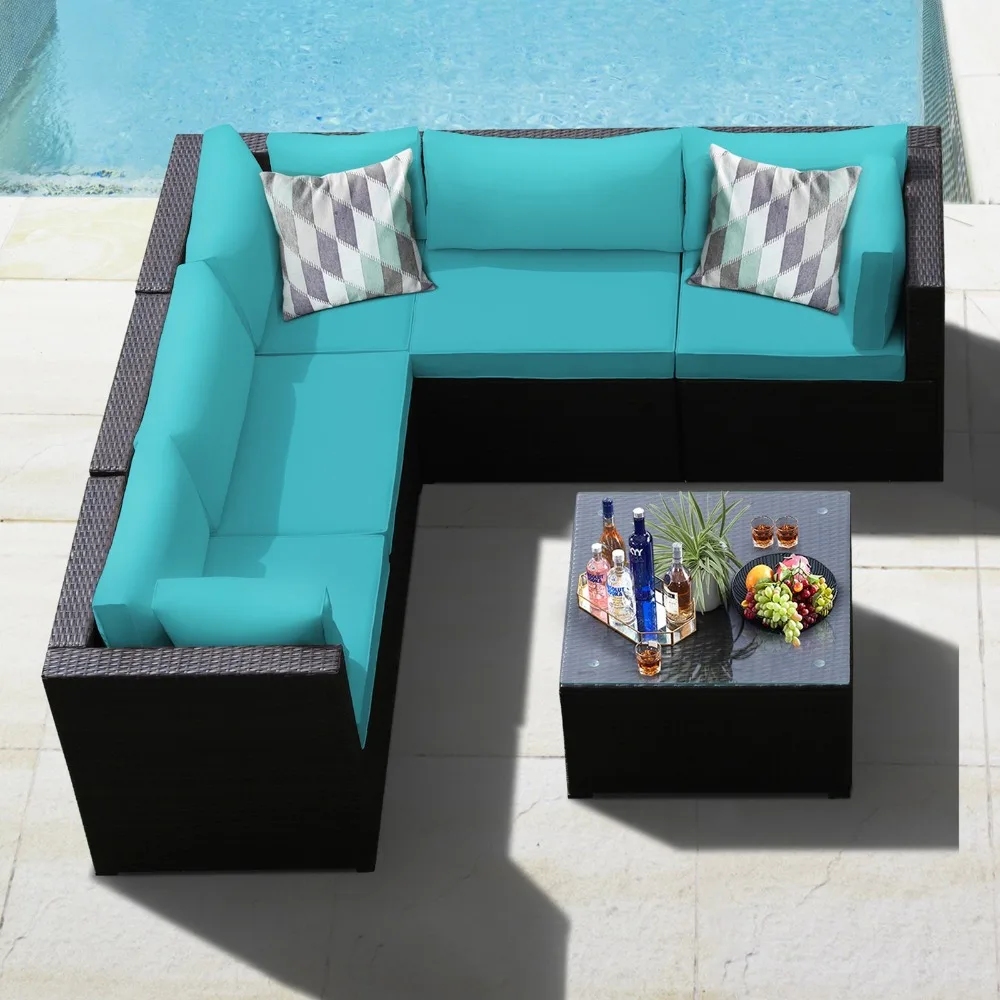 6PCS Rattan Patio Sectional Sofa Conversation Set Outdoor w/ Turquoise Cushions
6PCS Rattan Patio Sectional Sofa Conversation Set Outdoor w/ Turquoise Cushions