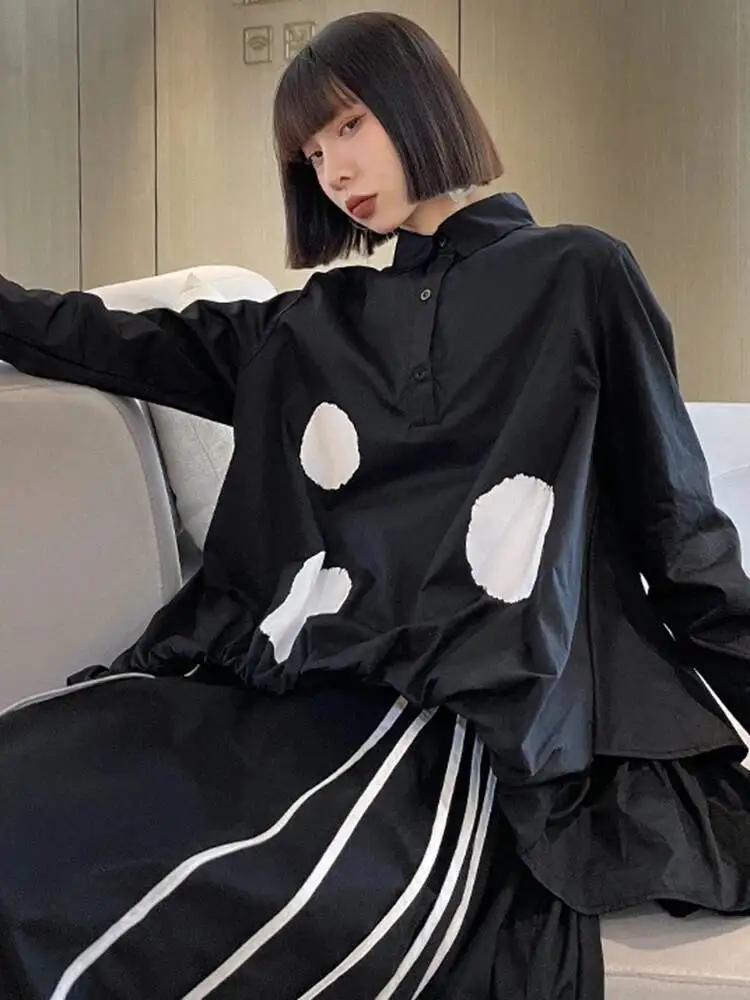 High Quality Dot Women Black Color-block Big Size Blouse New Lapel Long Sleeve Large Hem Shirt Fashion Spring Autumn 2026 766W
High Quality Dot Women Black Color-block Big Size Blouse New Lapel Long Sleeve Large Hem Shirt Fashion Spring Autumn 2026 766W