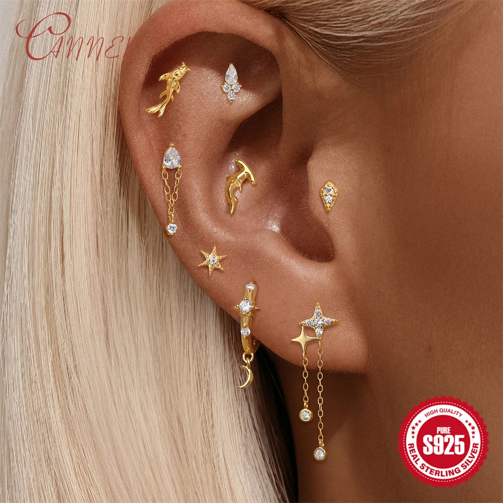Canner 925 Sterling Silver Animal shark/Star Tassel Stud Earring For Woman18K Gold Plate Flat Back Mini Piercing Party Jewelry
Canner 925 Sterling Silver Animal shark/Star Tassel Stud Earring For Woman18K Gold Plate Flat Back Mini Piercing Party Jewelry